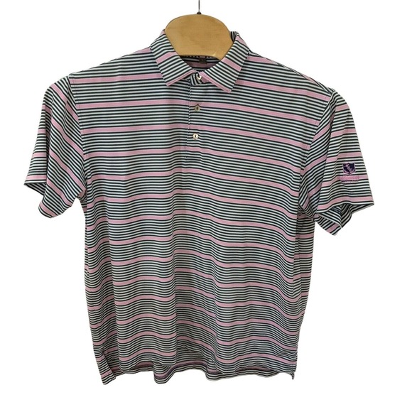 Peter Millar‎ Summer Comfort Men's Large Striped Short Sleeve Golf Polo Flaw - Picture 2 of 14